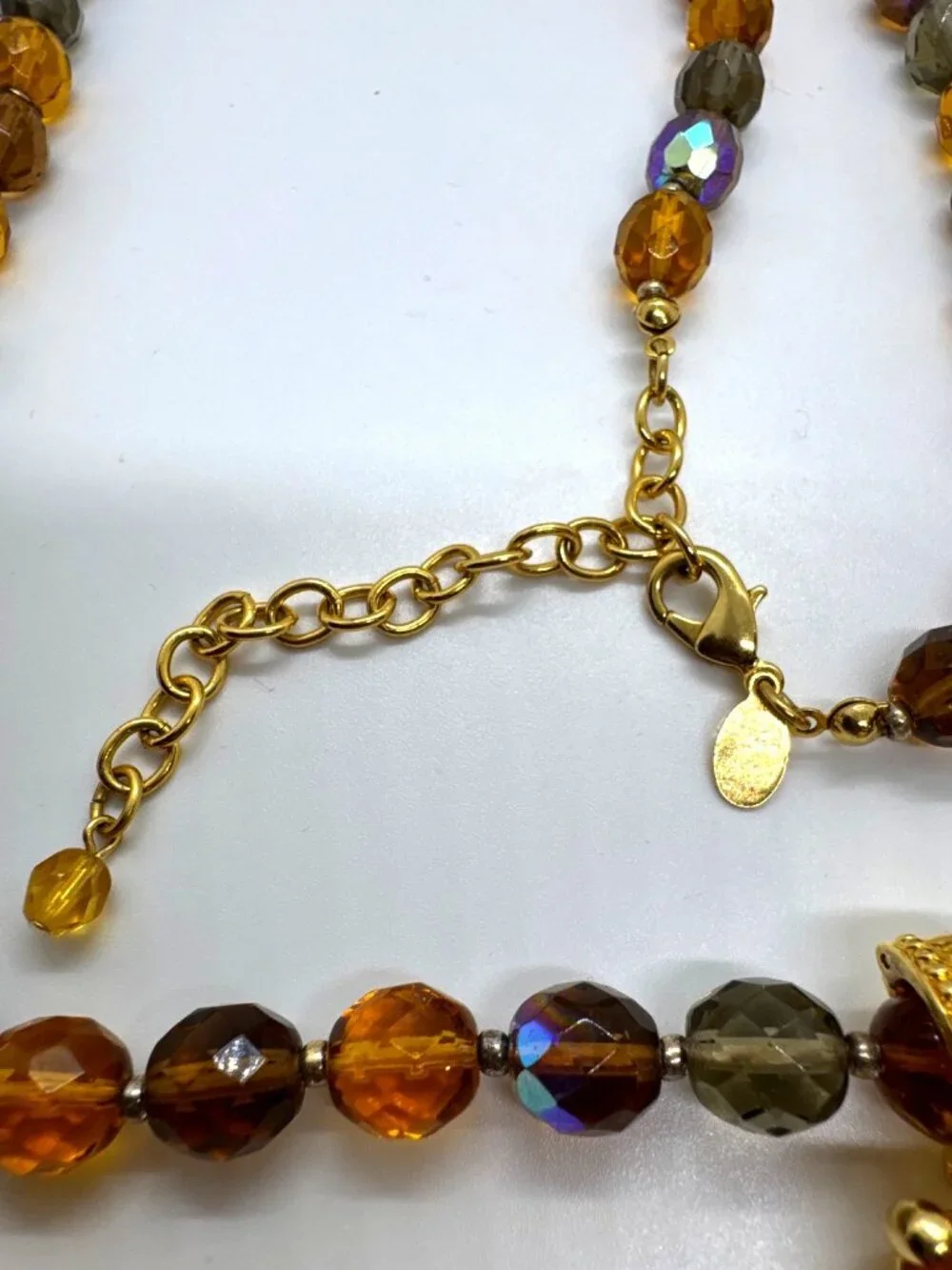 Joan Rivers Faceted Amber Glass Beaded Necklace Gold Tone Pendant Statement